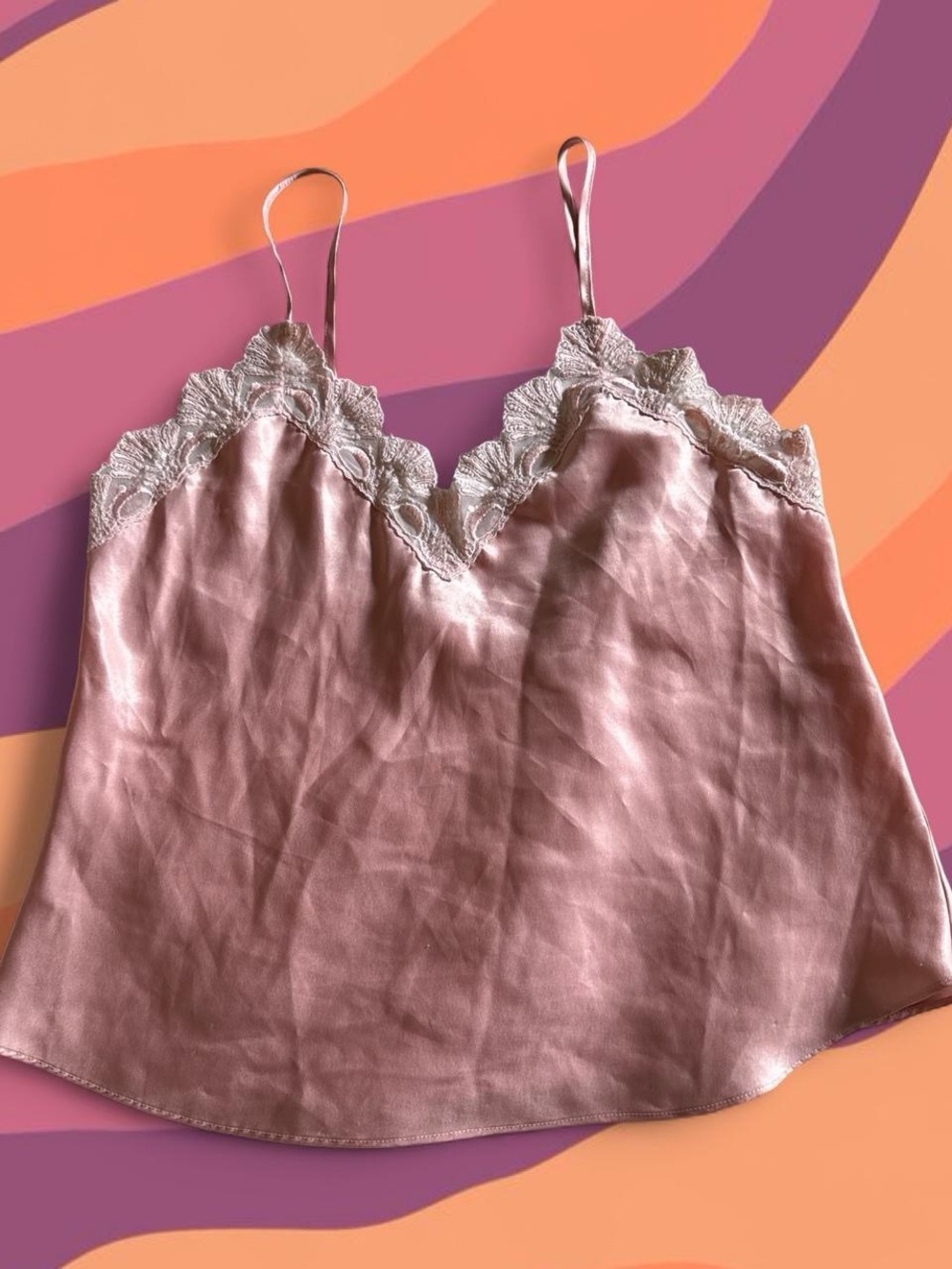 Vintage Victoria's Secret Blush Pink Satin Lace Trim Cami Tank